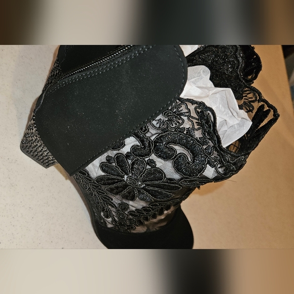 Hollow Mesh Women's Sandals Lace High Heel - Picture 5 of 14